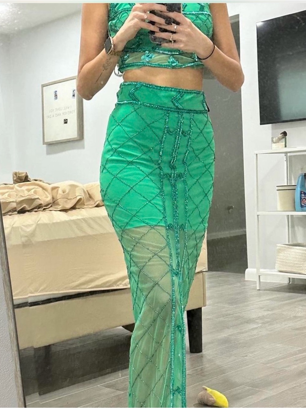 ASOS Green Beaded Skirt Set